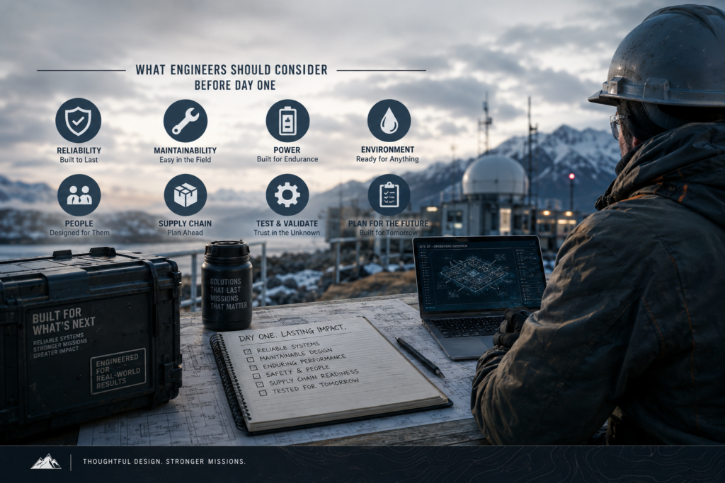Concept illustration showing an engineer and industrial icons representing hardware longevity, environmental challenges, and long-term industrial computer deployments.